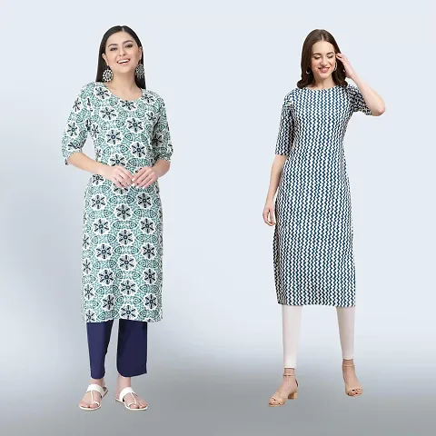 Stylish Crepe Printed Straight Kurtas Pack of 2 Vol 4