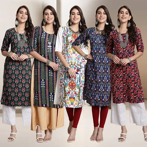 Fancy Straight Crepe Kurti - Pack Of 5