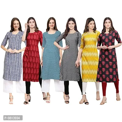 Women Crepe Digital Printed Straight Kurti  Pack of 6-thumb0