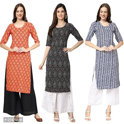 Stylish Multicoloured Crepe Stitched Kurta For Women Pack of 3