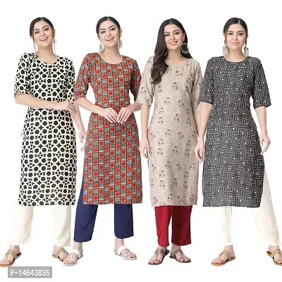 New Crepe Combo Printed Kurtis For Women Pack Of 4-thumb0