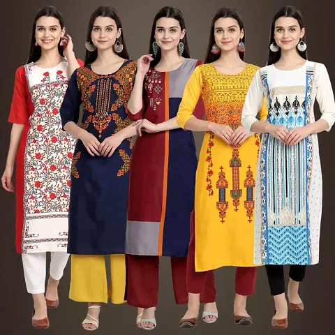 Stylish Fancy Crepe Kurtis - Pack Of 5