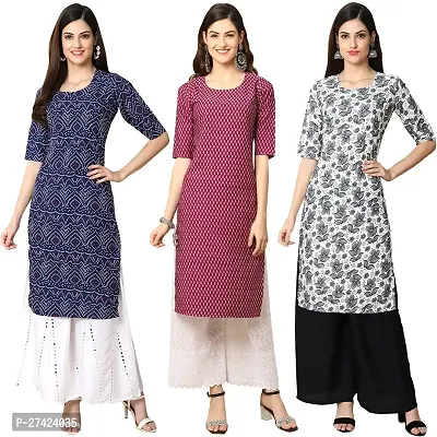 Stylish Multicoloured Crepe Stitched Kurta For Women Pack of 3-thumb0