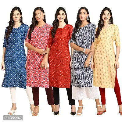 Women Crepe Digital Printed Straight Kurti { Pack of 5 }