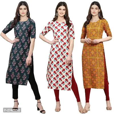 Stylish Multicoloured Crepe Stitched Kurta For Women Pack of 3-thumb0