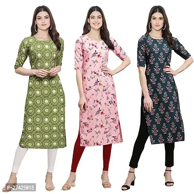 Stylish Multicoloured Crepe Stitched Kurta For Women Pack of 3-thumb0