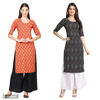 Stylish Digital Printed Woman Crepe Multicolored Kurtis Pack of 2-thumb0