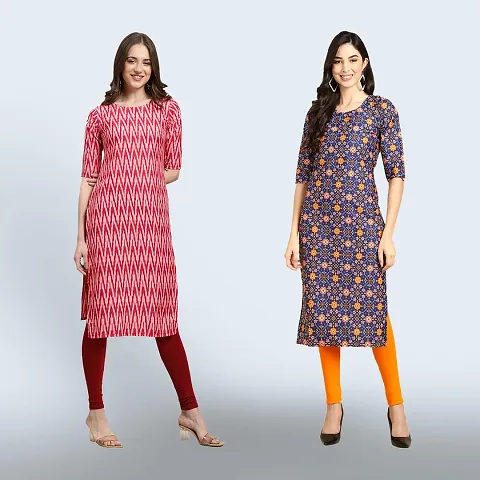 Stylish Crepe Printed Straight Kurta Combo of 2