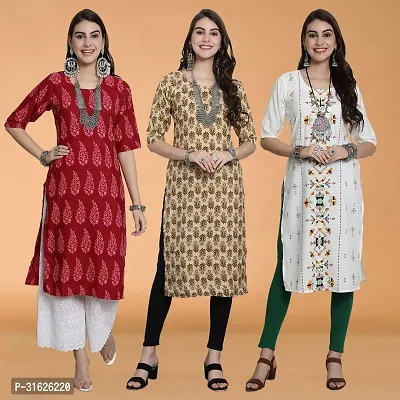 Stylish Multicoloured Crepe Kurta For Women Combo Of 3