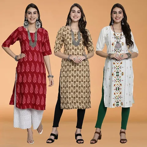 Stylish Crepe Self Pattern Straight Kurtis - Pack Of 3