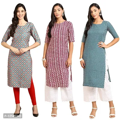 Trendy Women Crepe Digital Printed Straight Kurti  Pack of 3