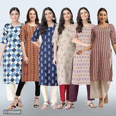 Women Stylish Crepe Printed Straight Kurta Combo-thumb0