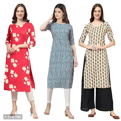 Stylish Multicoloured Crepe Stitched Kurta For Women Pack of 3-thumb0