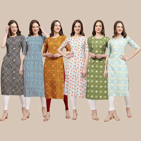 Stylish Crepe Printed Kurti - Pack of 6