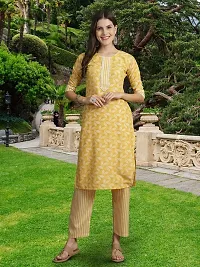 Stylish Yellow Cotton Blend Printed Kurta, Bottom and Dupatta Set For Women-thumb3