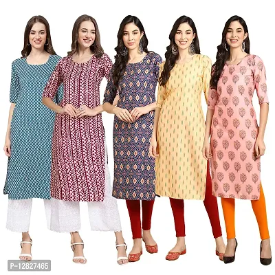 Attractive Straight Multicoloured Printed Crepe Kurta Combo For Women Pack Of 5-thumb0