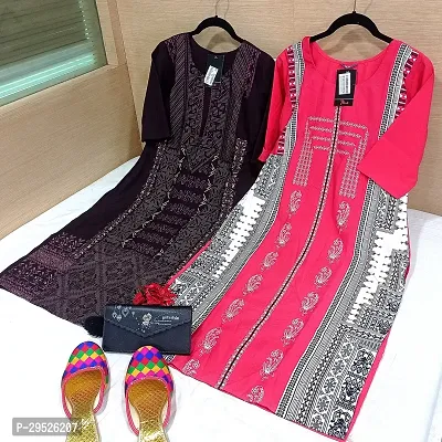 Stylish Multicoloured Crepe Stitched Kurta For Women Combo Of 2