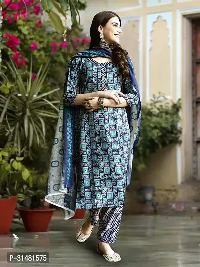 Stylish Cotton Blend Printed Kurta With Pant And Dupatta Set For Women-thumb3