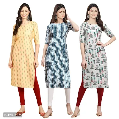 Elite Crepe Printed Straight Stitched Kurta For Women- Pack Of 3-thumb0