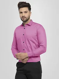 Men Stylish Pink Cotton Solid Long Sleeve Semi Formal Shirt-thumb1