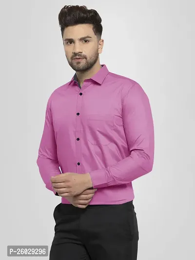 Men Stylish Pink Cotton Solid Long Sleeve Semi Formal Shirt-thumb2