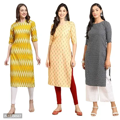 Elite Crepe Printed Straight Stitched Kurta For Women- Pack Of 3-thumb0