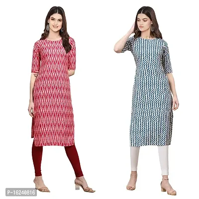 Stylish Straight Multicoloured Printed Crepe Kurta For Women Combo Pack Of 2-thumb0