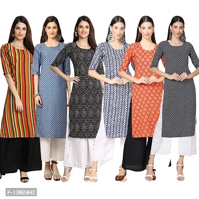 Trendy Crepe Digital Printed Straight Kurta For Women ( Pack Of 6 )-thumb0