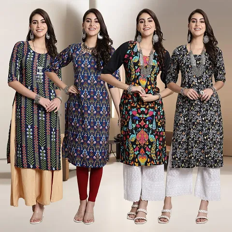 Fancy Straight Crepe Kurti - Pack Of 4