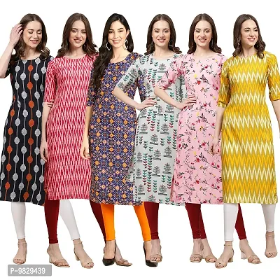 Women Crepe Digital Printed Straight Kurti  Pack of 6