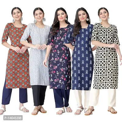 New Crepe Printed Kurtis Combo For Women Pack Of 5-thumb0