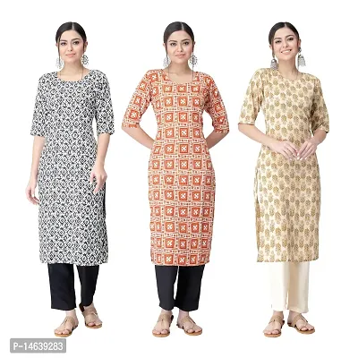 New Crepe Combo Printed Kurtis For Women Pack Of 3-thumb0