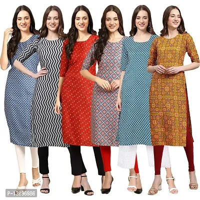 Women Crepe Digital Printed Straight Kurti  Pack of 6-thumb0