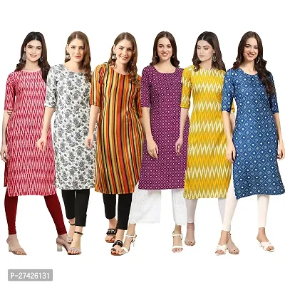 Stylish Multicoloured Crepe Stitched Kurta For Women Pack of 6