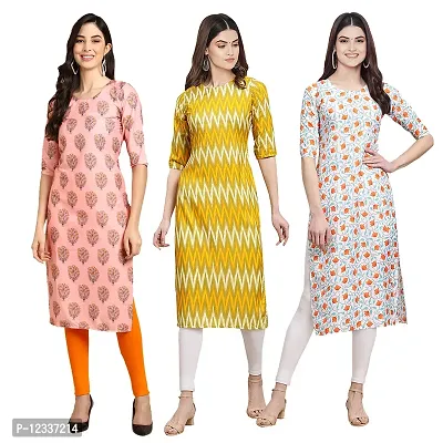 Elite Crepe Printed Straight Stitched Kurta For Women- Pack Of 3-thumb0