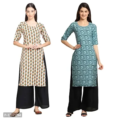 Straight Multicoloured Printed Crepe Kurta Pack Of 2