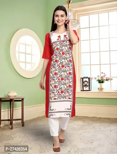 Stylish Red Crepe Stitched Kurta For Women-thumb0