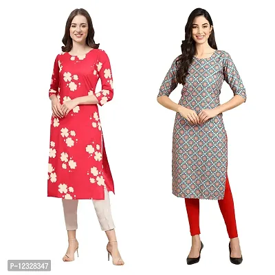 Straight Multicoloured Printed Crepe Kurta Pack Of 2