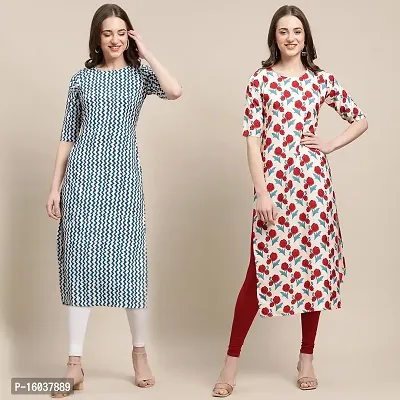 Stylish Crepe Printed Straight Kurta For Women-Pack Of 2