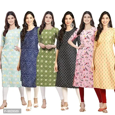 Women Crepe Digital Printed Straight Kurti  Pack of 6-thumb0