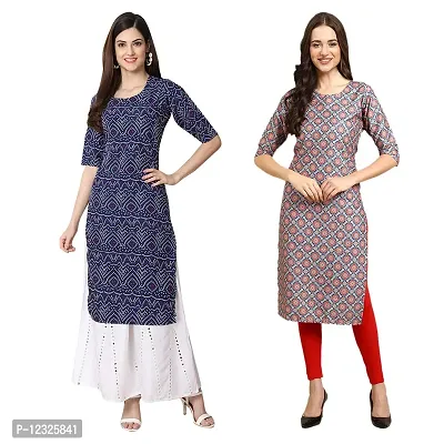 Straight Multicoloured Printed Crepe Kurta Pack Of 2