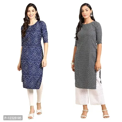 Straight Multicoloured Printed Crepe Kurta Pack Of 2