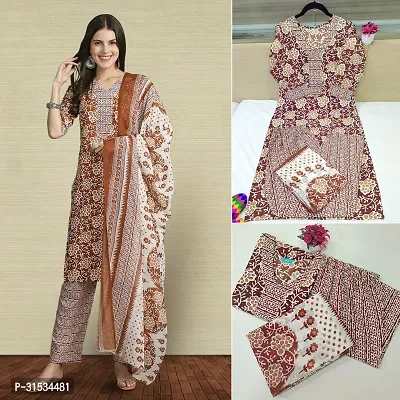 Fancy Cotton Blend Kurta Bottom And Dupatta Set For Women