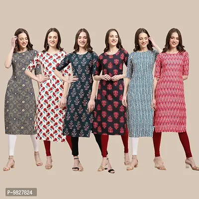 Women Crepe Digital Printed Straight Kurti  Pack of 6-thumb0