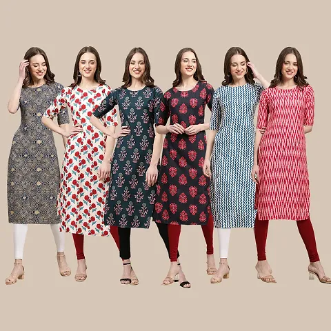 Women Crepe Digital Straight Kurti Pack of