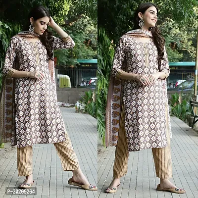 Elegant Cotton Printed Kurta with Pant And Dupatta Set For Women-thumb0