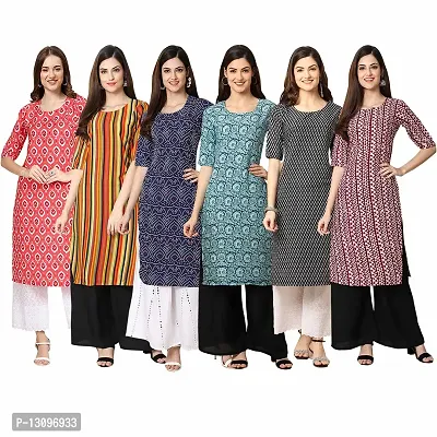 Women Crepe Digital Printed Straight Kurti  Pack of 6-thumb0