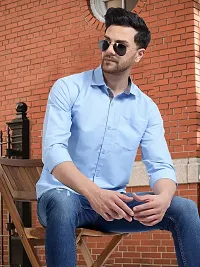 Reliable Blue Cotton Solid Long Sleeves Formal Shirt For Men-thumb3