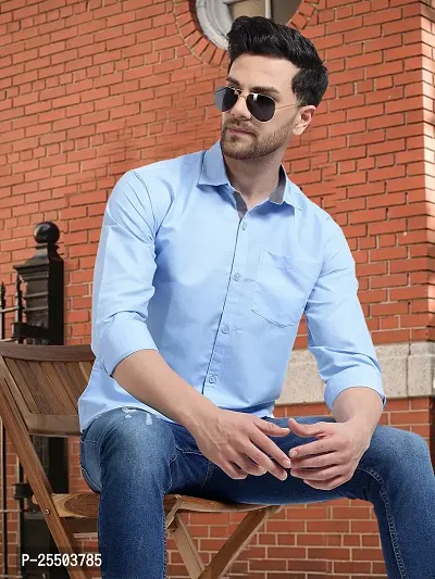 Reliable Blue Cotton Solid Long Sleeves Formal Shirt For Men-thumb4