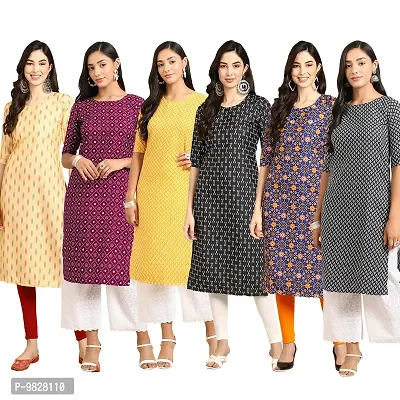 Women Crepe Digital Printed Straight Kurti  Pack of 6